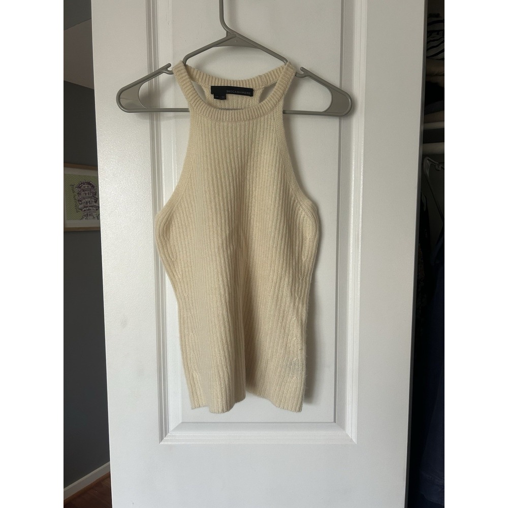 360 Cashmere Sweater Womens Sleeveless Halter Racerback Sweater Size XS Ivory